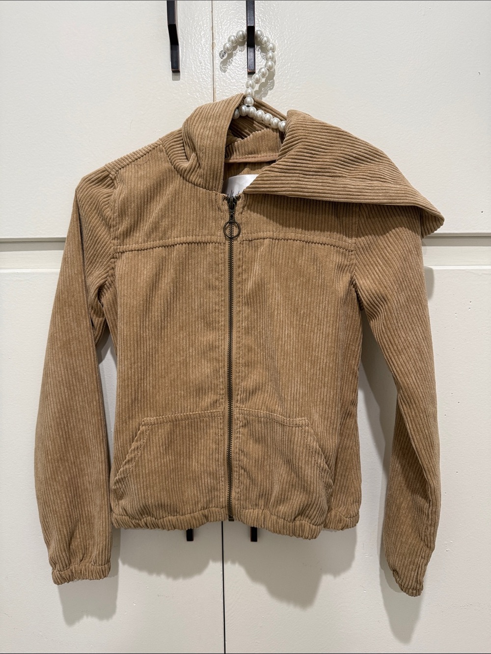 Tilly's Girls' Corduroy Zip Hooded Jacket in Tan